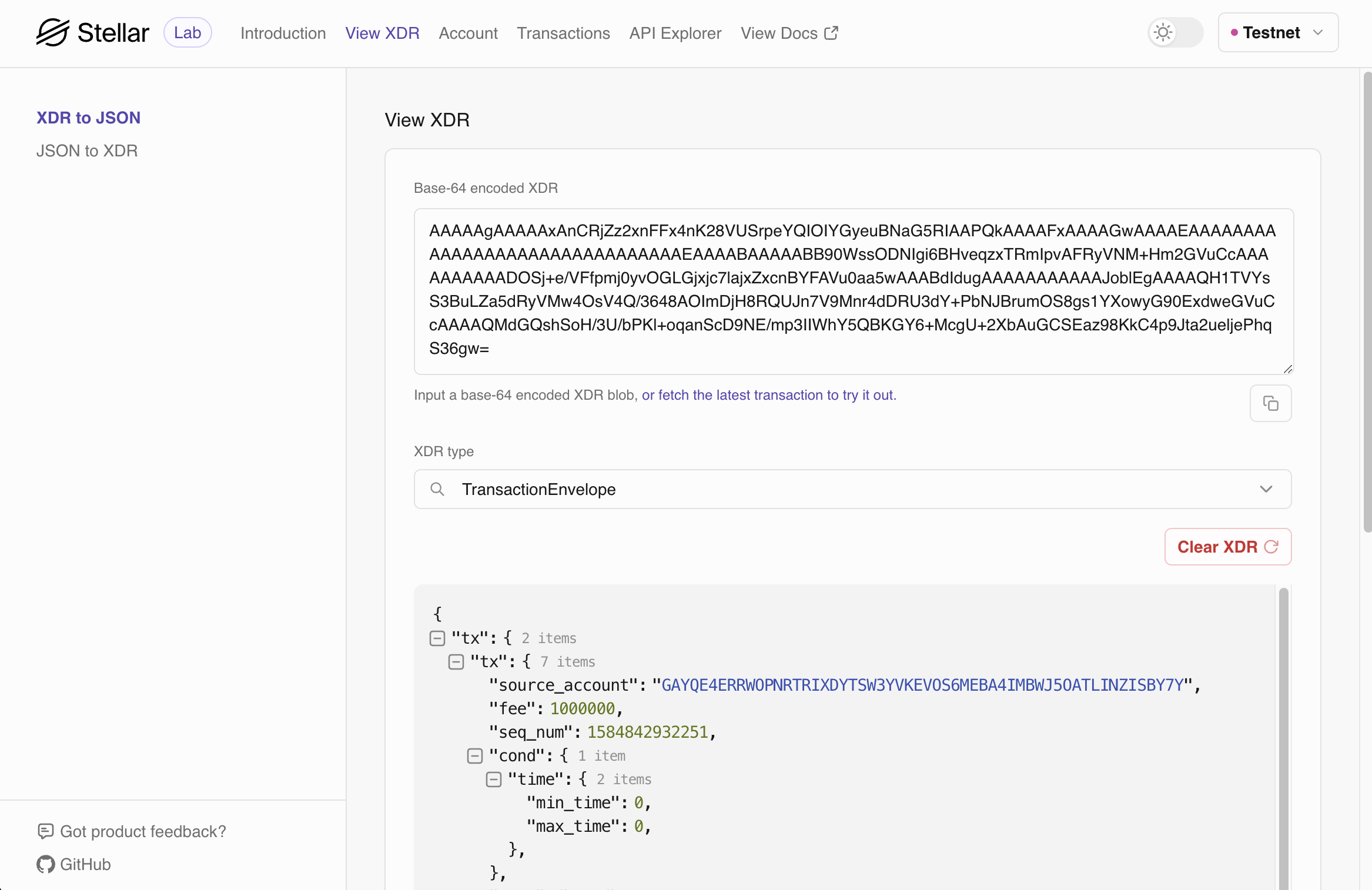 Lab XDR to JSON